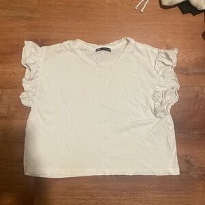 White Ruffled Sleeve Tank Top